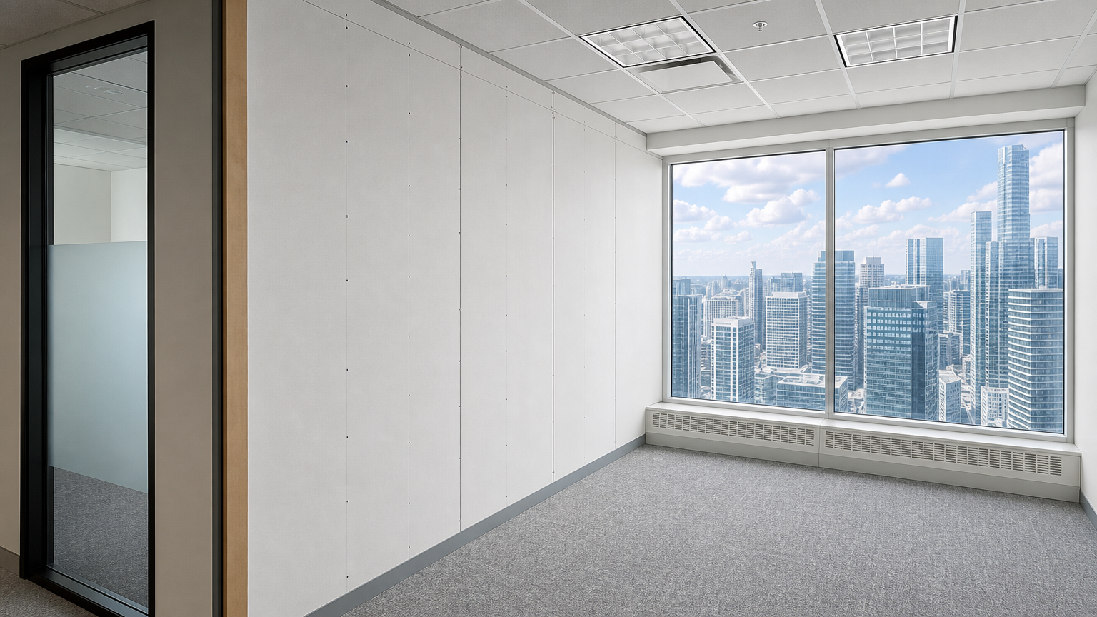 High-Rise Office Flooring and Wall Finish: What the Photo Shows